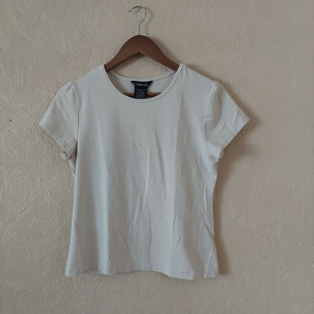 George Beige Stretch Nylon Short Sleeve Tee Shirt Sz Medium